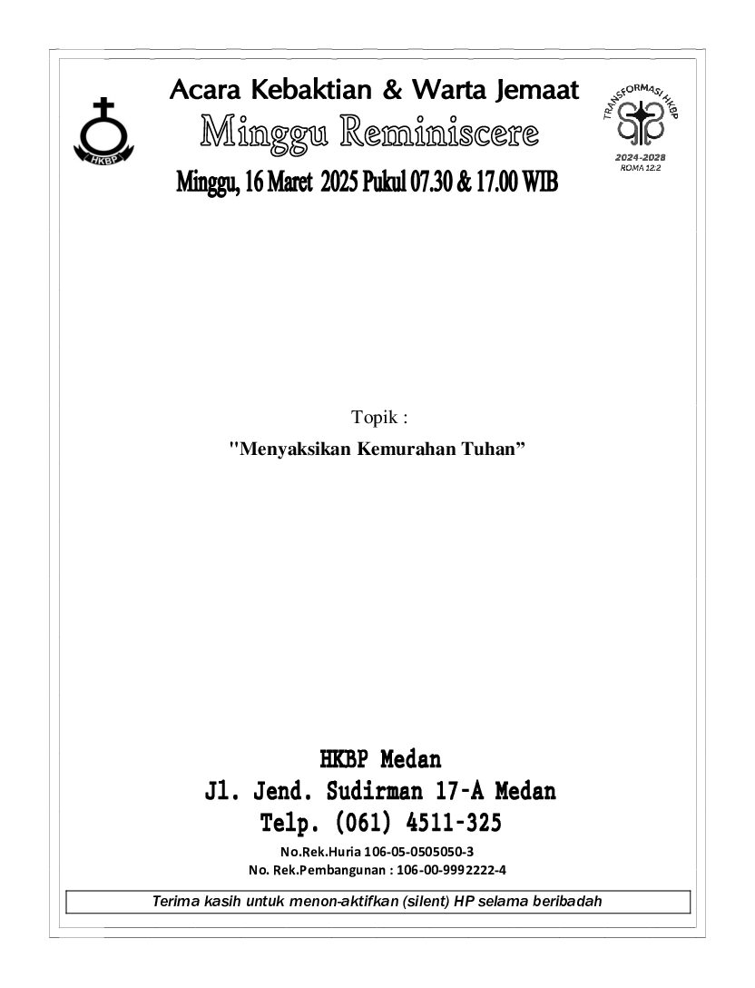 KUNJUNGAN ROHANI SEKOLAH MINGGU HKBP MEDAN SUDIRMAN